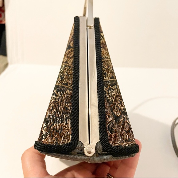 Vintage Moo Roo Charleston Purse Tapestry Bag Metal Handle Handbag Structured - Picture 7 of 10